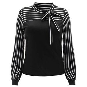 Striped Bow Tie Neck Long Sleeve Shirt